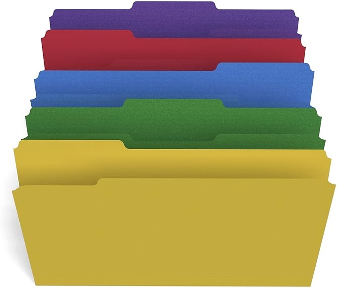 Staples File Folders, Legal Size, 1/3‑Cut Tabs, Assorted Colors, Heavy‑Duty Paper Stock, 100/Box