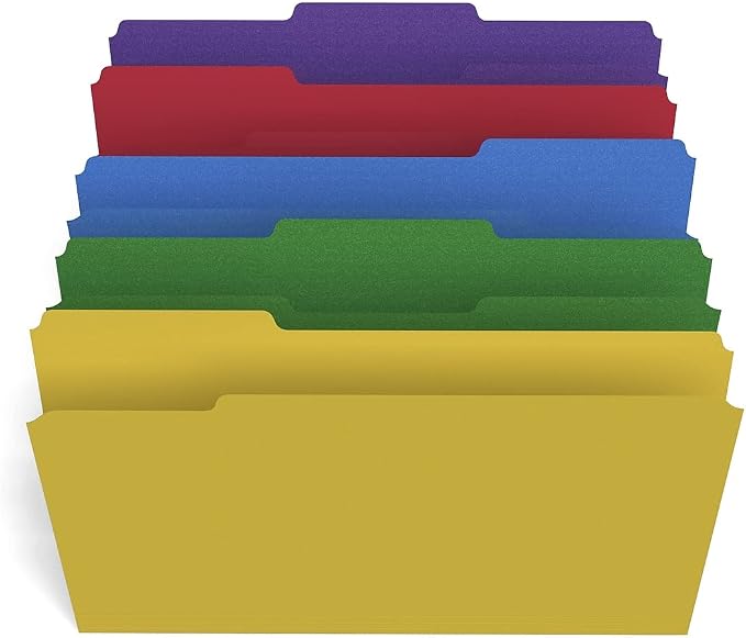 Staples File Folders, Legal Size, 1/3‑Cut Tabs, Assorted Colors, Heavy‑Duty Paper Stock, 200/Carton