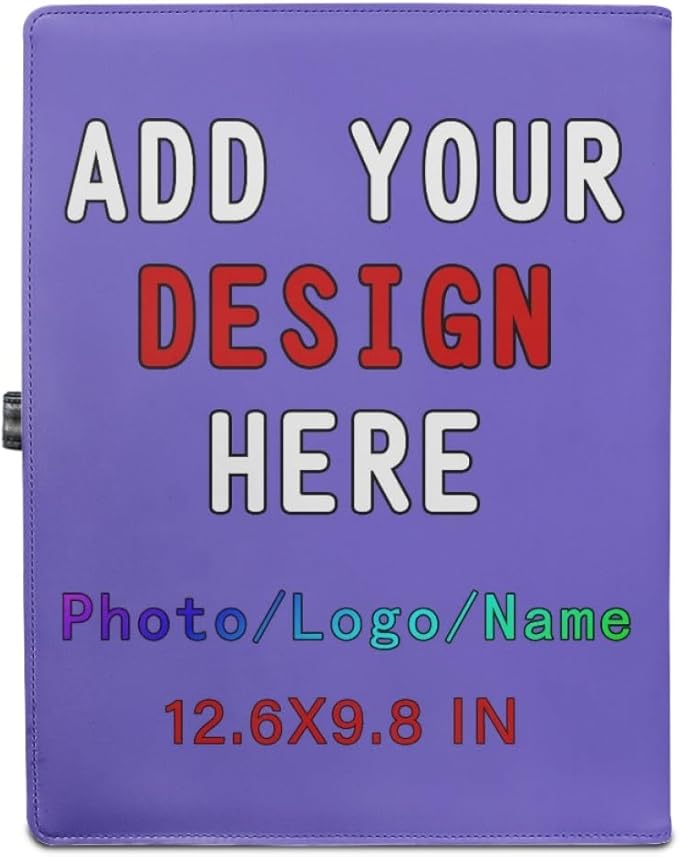 Personalized Leather Portfolio for Men Women, Custom Logo/Text/Photo Binder, A4/Letter Size Document Holder for Documents, Business, Conference, School, Slateblue