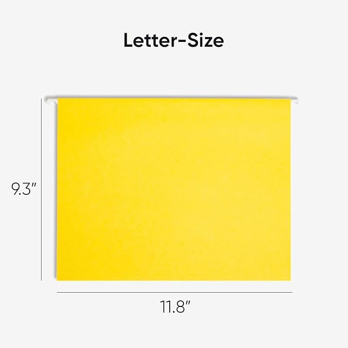 Smead TUFF Hanging File Folder with Easy Slide Tab, 1/3-Cut Sliding Tab, Letter Size, Yellow, 18 per Box (64044, Rod Color May Vary)