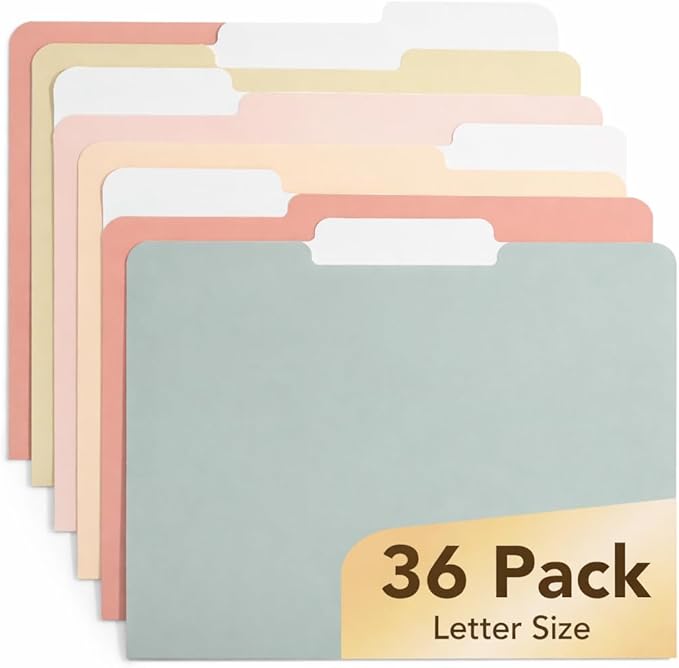 Mr. Pen- Poly File Folders with Tabs, 1/3 Cut Tab, 36 Pack, Letter Size, Vintage Colors, Plastic File Folders Letter Size (8.5 x 11 inches) for Office, School, Business, Documents Files Paper