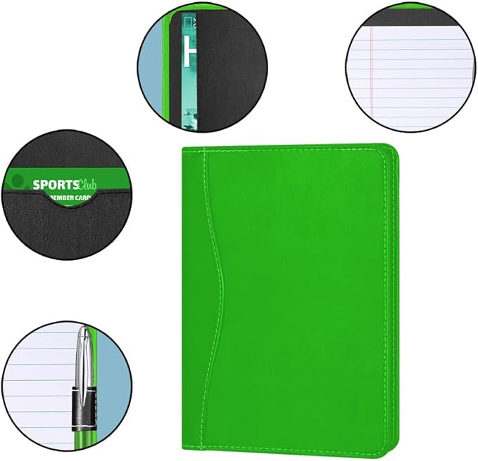 Lcjtop Padfolio/Portfolio Binder, Mini Padfolio Portfolio Binder 5 x 8 Legal Writing Pad, A5 Document Organizer Folder for Men Women, Green