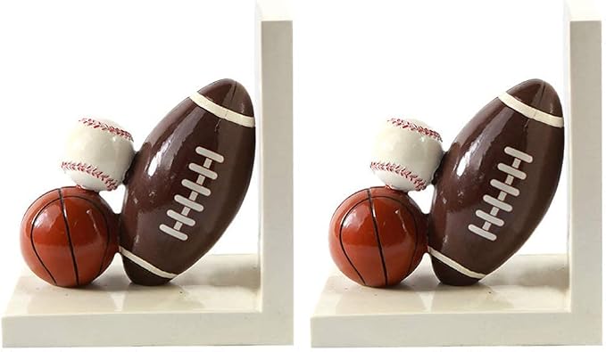 IMIKEYA Resin Bookend Book Stopper Football Basketball Heavy Duty Non-Skid Bookend for Room and Office Book Shelf Decor