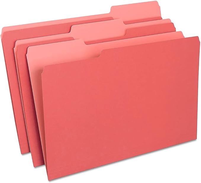 Staples File Folders, Legal Size, 1/3‑Cut Tabs, Red, Durable Paper Stock, 200/Carton