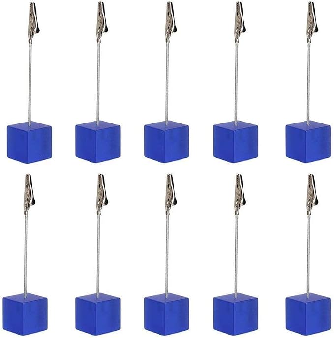Xiaoyztan Memo Clip, Resin Cube Base Alligator Clip Stands, Place Card Holders for Wedding Table Numbers, Name Cards, Photos, and Party Decorations, 10 Pcs Deep Blue