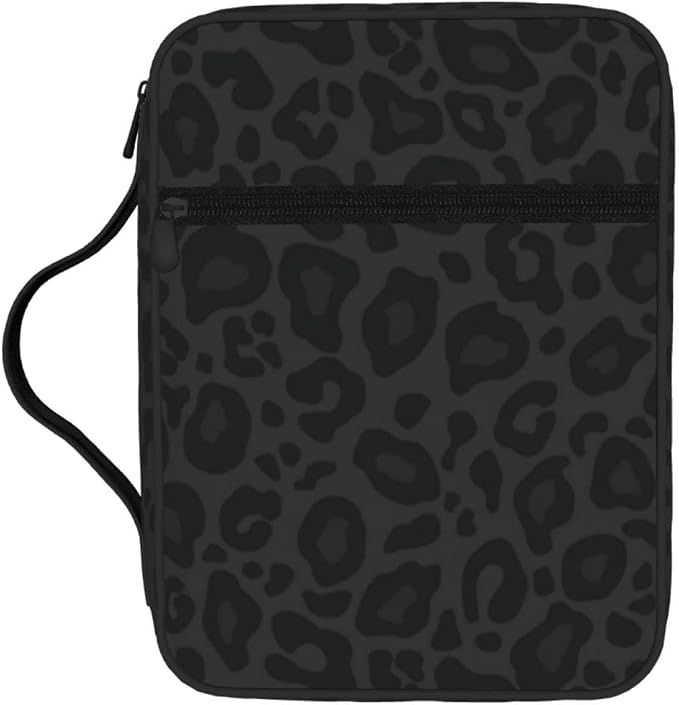 Black Leopard Cheetah Print Animal Skin Print Bible Cover Case Carrying Book Protector Case Bible Study Supplies Accessories Holder Case Christian Gift for Women Men
