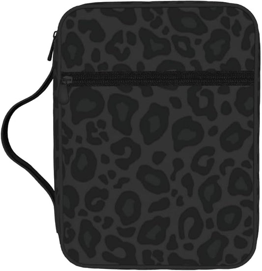 Black Leopard Cheetah Print Animal Skin Print Bible Cover Case Carrying Book Protector Case Bible Study Supplies Accessories Holder Case Christian Gift for Women Men