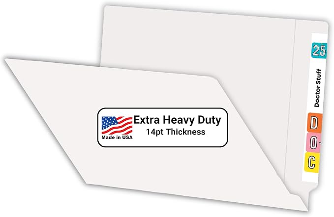 White File Folders, Doctor Stuff, Letter Size Reinforced End Tab Folder, 14 pt Stock, Box of 50