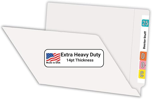 White File Folders, Doctor Stuff, Letter Size Reinforced End Tab Folder, 14 pt Stock, Box of 50