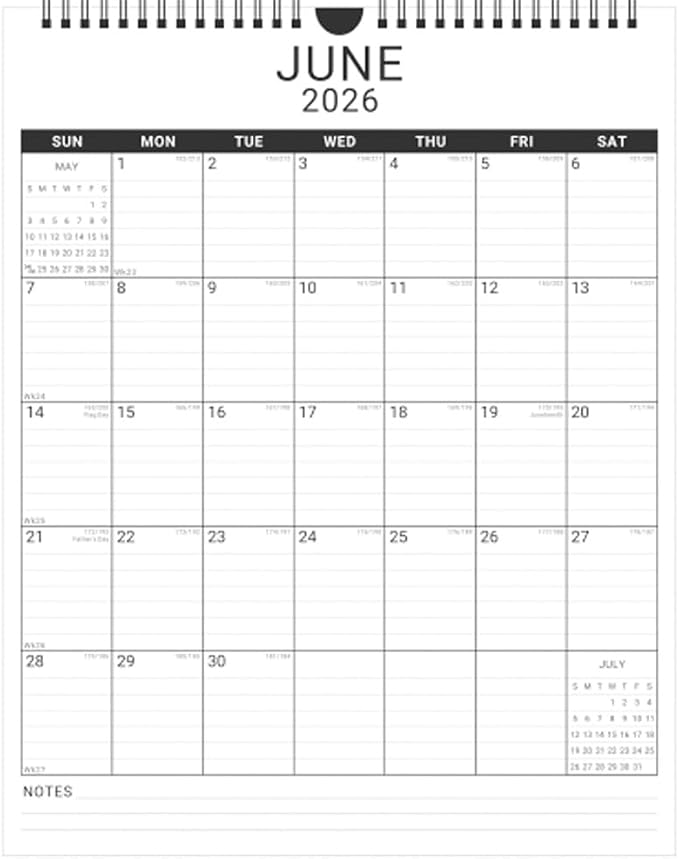 2026 Wall Calendar, 12 Month 11.5”x14.8 ‘’ Year Monthly Organizer from January 2026-2027 Vertical Blank Simple Spiral Bound Wire Hanging Calendar w/ Lines for Family, Home, Kitchen, Office White2