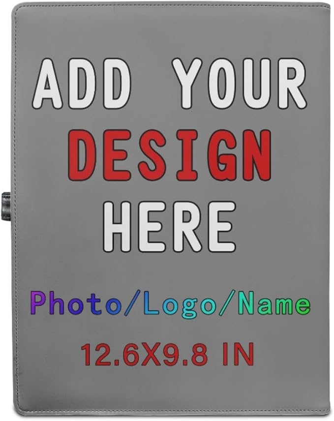 Professional Padfolio with Clipboard, Business Resume Portfolio Folder, Leather Notepad Portfolio Organizer with Logo Text Picture, Gray