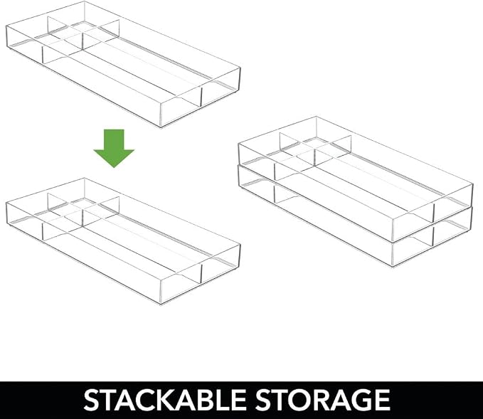 mDesign Plastic Stackable Office Divided Storage Drawer Organizer Tray for Cabinet, Desk, Shelf, or Closet Organization - Holds Note Pads, Pens, Tape, Staples, Scissors, Lumiere Collection - Clear