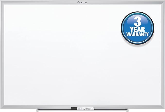 Quartet Dry Erase White Board 36"W x 24"H Non-Magnetic Whiteboard, Total Erase, Silver Aluminum Frame (S533)