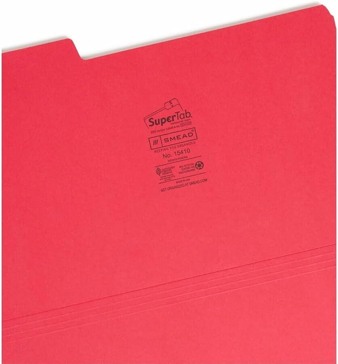 Smead SuperTab Heavyweight File Folder, Oversized 1/3-Cut Tab, Legal Size, Assorted Primary Colors, 50 Per Box (15410)