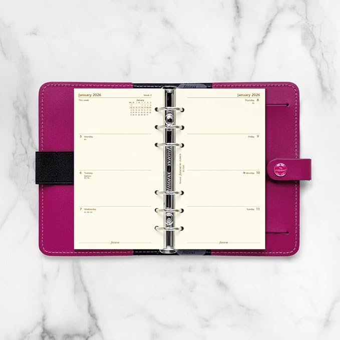 Filofax Calendar Diary Refill, Personal/Compact Size, Week-to-View, Cotton Cream Paper, Unruled, English, 2026 (C68424-26)