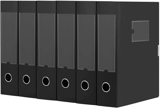 HUA JIE A4 Storage File Boxes Plastic Archives Cases with Lid, File Folder Organizer Document Filing Box for office,31×7.5×23.5 cm, Black(Pack of 6)