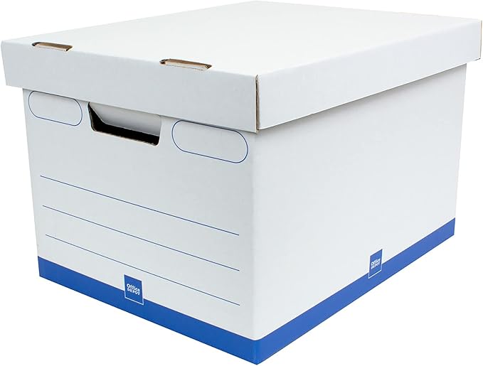 Office Depot® Brand Medium-Duty Storage Boxes, Letter/Legal Size, 15" x 12" x 10", White/Blue, Pack Of 5 - AAODMEDIUM5PK