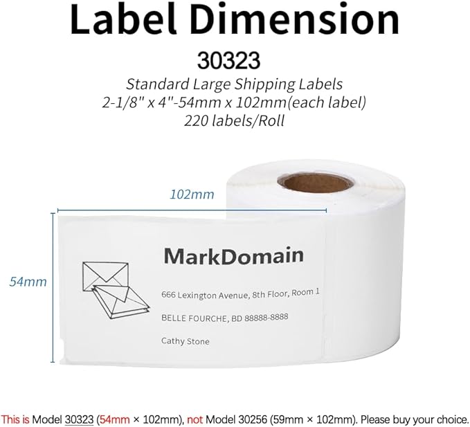 MarkDomain 10 Rolls Compatible 30323 (2-1/8" x 4", 54mm x 102mm) Shipping/Adress Label for Label Writer 450, 4XL, 450 Duo/Turbo Printers, Not for 550/5xl, 1 roll/200 Labels