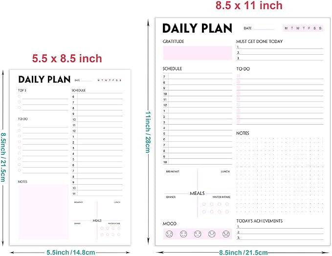 Daily Planner Notepad - Tear-Off Daily Planning Pad, Organizer with To Do Lists, Schedule, Appointment, Productivity Tracker, 50 Undated Sheets, 8.5 x 11 in