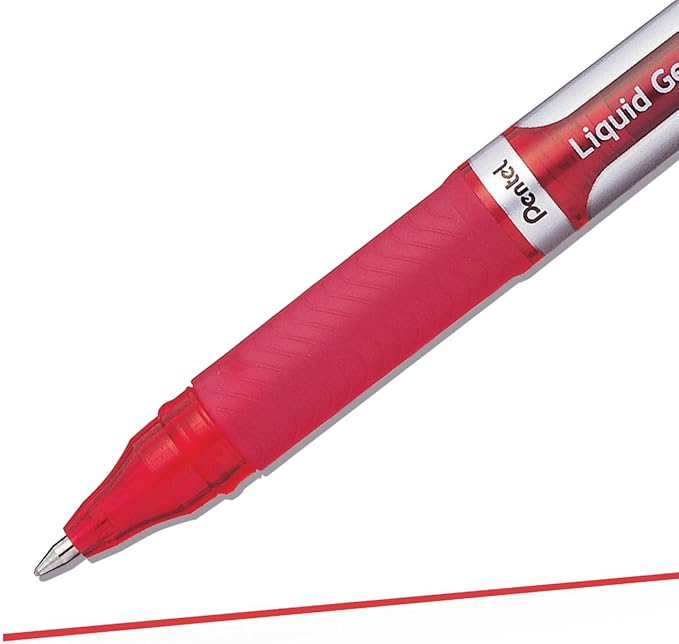 Pentel ENER-GEL Deluxe Liquid Gel Pen, Medium Line, Metal Tip, Red Ink, Box of 12 (BL57-B)