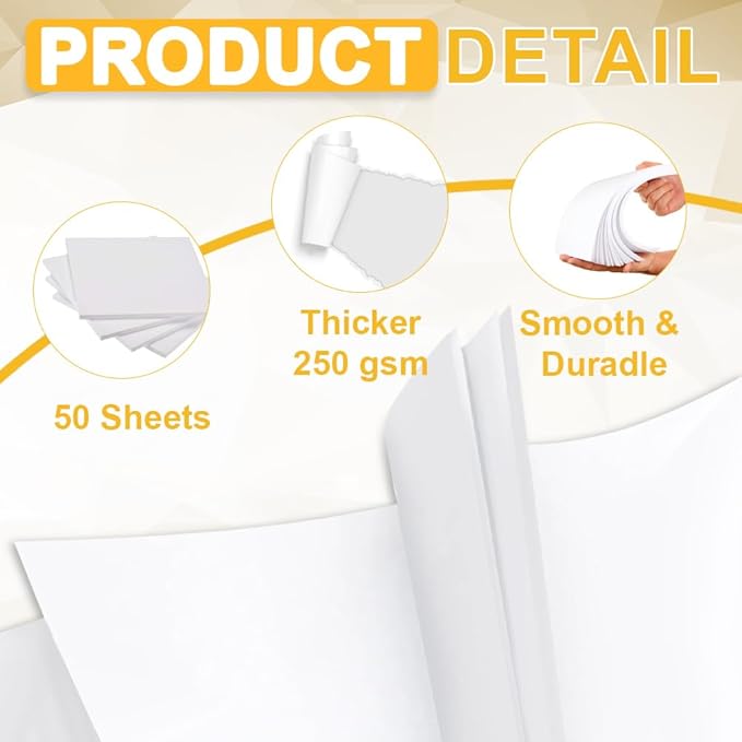 50 Sheets White Poster Board, 11"x14" White Poster Paper, Heavyweight Poster Boards, 250gsm, Blank Poster Board for Art Display, Classroom Use, Craft Project, Presentation, Thickness Vision Board