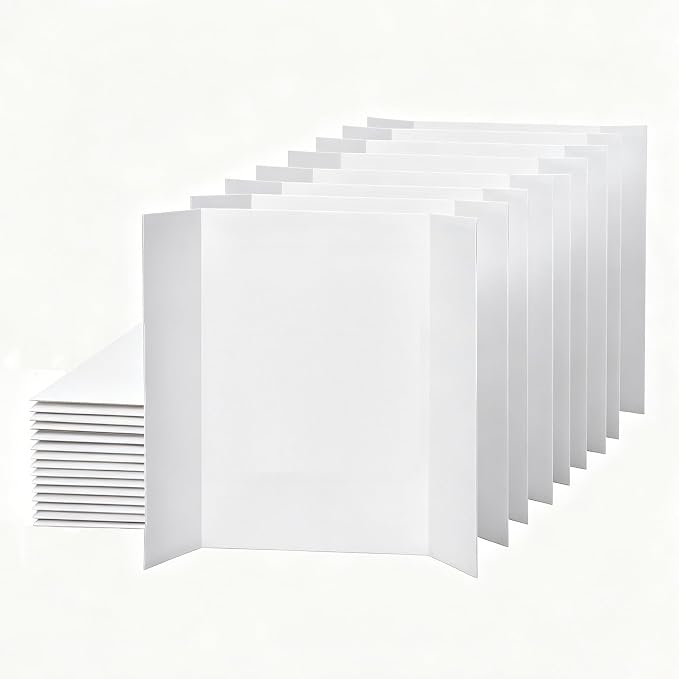 12Pack Trifold Display Board 21.4"x 14", White Corrugated Poster Board for School Projects, Science Fairs, Presentations