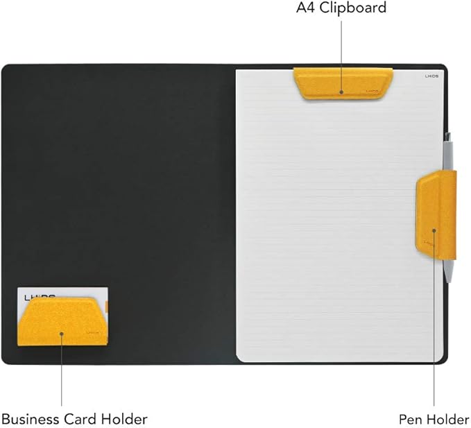 LHiDS Magnetic Business Portfolio Lite Resume Padfolio Organizer with Clipboard, Paper Clip, Writing Pad, Pen/Card Holder, Magnetic Closure for Work, School and More (Yellow, A4/Letter)