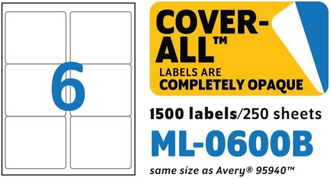 MACO Printable Labels for Shipping - Laser/Ink Jet Compatible Shipping Labels, 6 per Sheet, 3-1/3" x 4", Box of 250 Pages/1500 Labels, White
