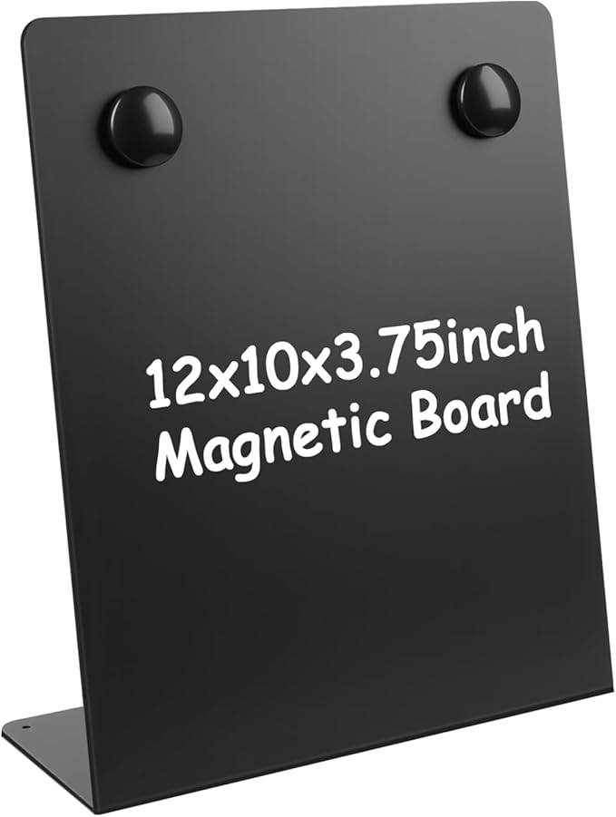 Large Magnetic Bulletin Board with Stand, 12x10x3.75inch Metal Magnet Display Board, Tabletop Memo Board, Magnetic Display Stand with 2 Magnets for Home School Office (1 PCS, 12x10x3.75inch)