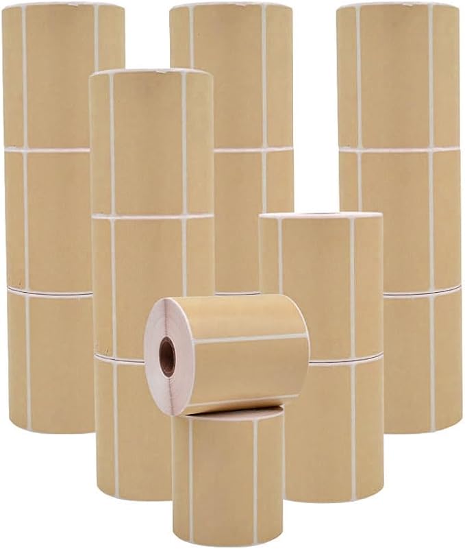 WOD Beige Direct Thermal Label Rolls - 4 x 2 inch, 725 Nametag Stickers per Roll (Pack of 16) Permanent Adhesive for Color Coding, Labeling, Inventory Management at Home, Business, and Classroom.