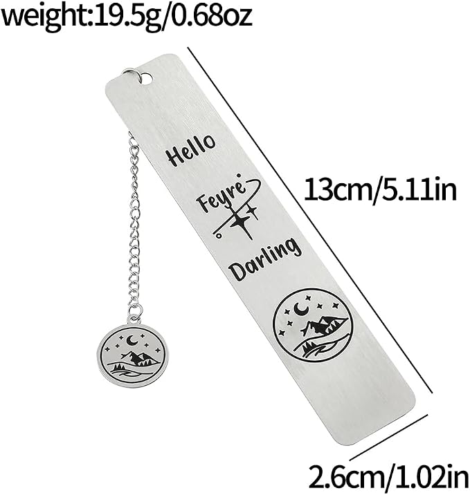 Stainless Steel Acotar Bookmark with Tassel, Acotar Inspirational Creative Moon Mountains Text Book Marks for Reading Women Men Collection, Books Accessories (Silver 2 Sides Style 1)