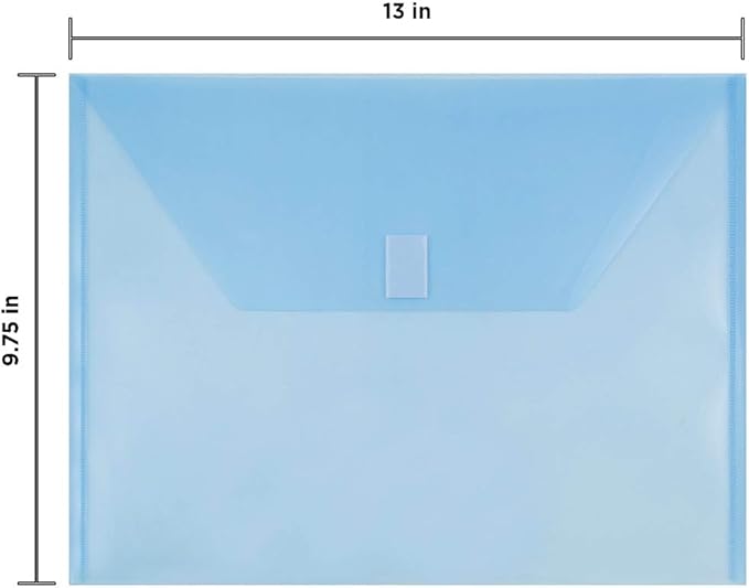 JAM PAPER Plastic Envelopes with Hook & Loop Closure - Letter Booklet - 9 3/4 x 13 - Blue - 12/Pack