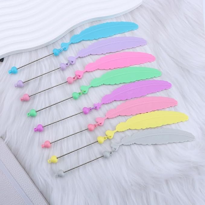 15 Packs Beadable Bookmarks with Bar Bulk Feather DIY Blank Bookmark for Beads Jewelry Pendants Charms Beading Book Make Marks Craft Colorful (13 Colors)