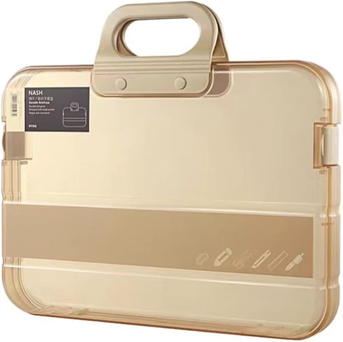 Clear Waterproof Document Storage Box with Snaps PP Files Organizer Cases for A4 Paper Magazines Notebooks School or Office Supplies (Khaki, 1pcs)
