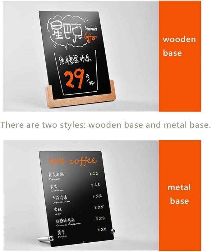 Tabletop Chalkboard Signs with Base Stand - Carbon Steel Menu Chalkboard Stand, Message Board for Shop, Restaurant, Home Decoration (Metal Base 22 * 31cm/8.6612.20inches)