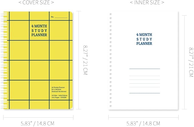 Monolike Checkers 4 Month Study Planner, Yellow - Academic Planner, Weekly & Monthly Planner, Study plan