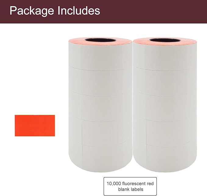 Motex 2 Line Blank Labels - 10,000 Fluorescent Red Blank Price and Date Gun Labels, Fits MX-2316
