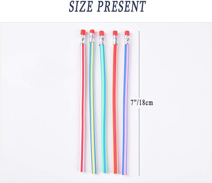 Flexible Bendy Pencil,35 PCS Flexible Soft Pencil Colorful Stripe Soft Pencils with Eraser as Gift for Students or Children
