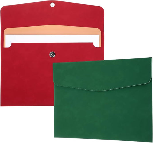 PATIKIL 2Pcs PU Leather File Folders, 13x9 A4 Document Holder Waterproof Envelope Folder with Snap Closure, Portable Portfolio Organizer Case for Paper Receipt, Red/Green