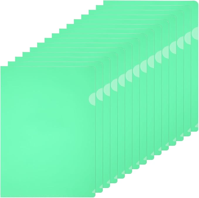 PATIKIL A5 Plastic Folders, 15 Pack Clear Folders L Type Project Pockets Paper Document Jacket Sleeves L Shaped Transparent for Documents Plastic Office File, 6.3x8.8in, Green