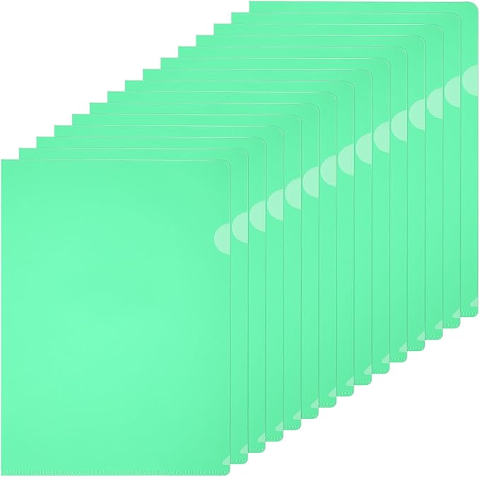 PATIKIL A5 Plastic Folders, 40 Pack Clear Folders L Type Project Pockets Paper Document Jacket Sleeves L Shaped Transparent for Documents Plastic Office File, 6.3x8.8in, Green