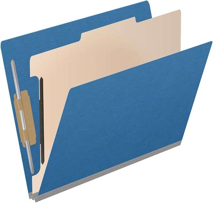 25 Pt. Pressboard Classification Folders, Full Cut End Tab, Letter Size, 1 Divider, Royal Blue (Box of 10)