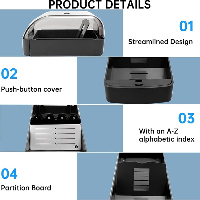 Business Card Box, Lightweight Desk Organizer with Clear Lid Storage up to 350 Cards Credit Cards Holder File Box Storage for Tabletop Office(COLOR:clear black)
