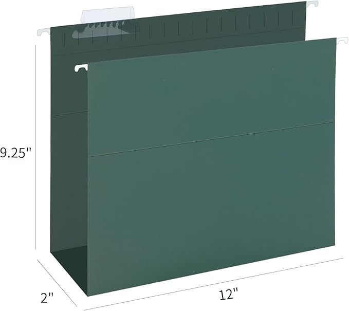 HERKKA Extra Capacity Hanging File Folders, 60 Pack Reinforced Letter Size Hanging Folders with Heavy Duty 2 Inch Expansion, Designed for Bulky Files, Medical Charts, Green