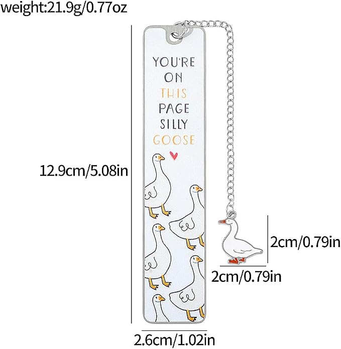 Pink Cute Bookmark for Women Silly Goose Gift Metal Bookmark for Students, Teachers, and Readers Funny Bookmarks Gift Page Markers Study Stationery, Office Supplies (White)