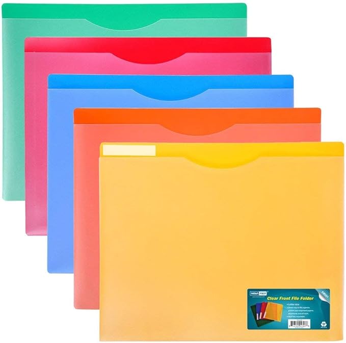 Waterproof Poly-File Folders with Top Tab, Letter Size, Assorted Colors, 10pcs Pack