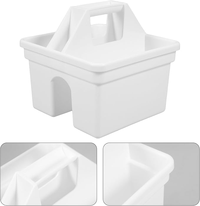 VILLCASE Multifunctional Plastic Caddy Organizer with Handle for Desk Storage Sturdy PP Material Pen and Pencil Holder Small Compartments for Office Supplies and Craft Tools White Desktop