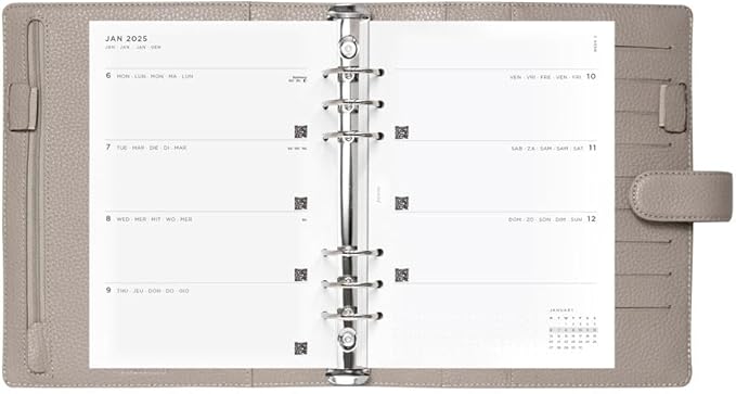 Filofax Norfolk Organizer, A5 Size, Taupe - Soft, Full-Grain Leather, Six Rings, Week-to-View Calendar Diary, Multilingual, 2025 (C022643-25)