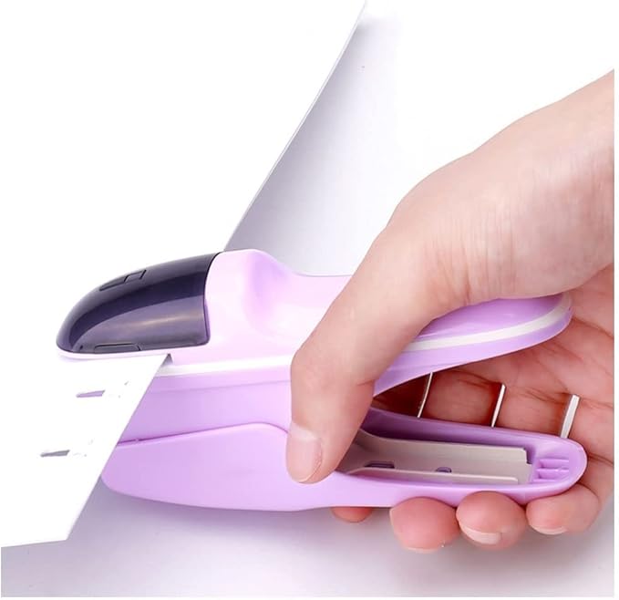 Desk Stapler Stapleless Stapler Handheld Stapler Durable Office Mini Stapler Office Supplies Portable Needleless Stapler Purple School Supplies (Color : A)