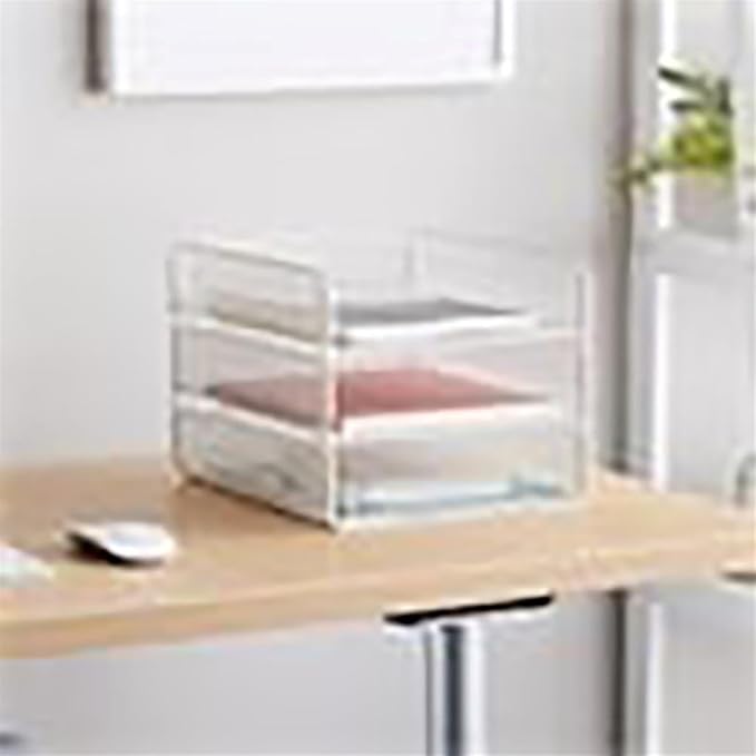 Scranton & Co Steel Mesh Desk Organizer, 8" H x 9.25" W x 11.75" D, White Powder Coat Finish, 3 Interlocking Trays, Durable Office Supply and File Storage for Letter-Size Papers